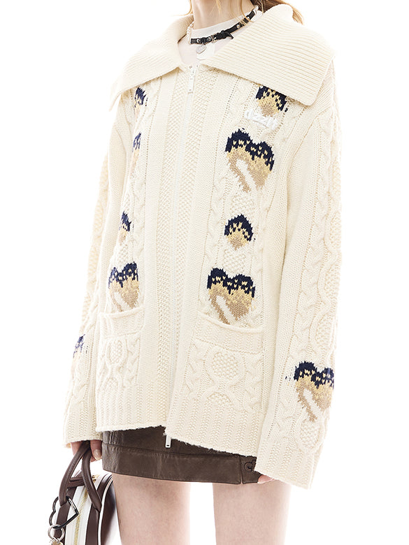 d Logo Pattern Design Zipper Knit Outer