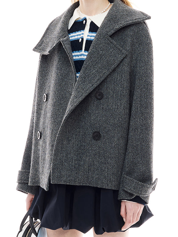 Brooch Herringbone Double Coat