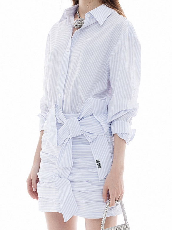 Ribbon Tuck Stripe Shirt Dress