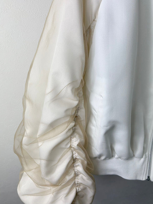 Tulle Combination Gather Sleeves Blouson