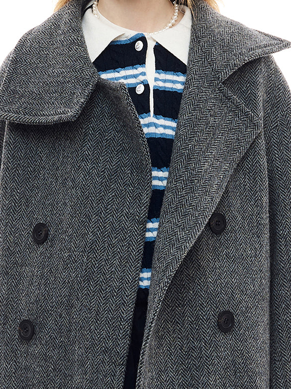 Brooch Herringbone Double Coat