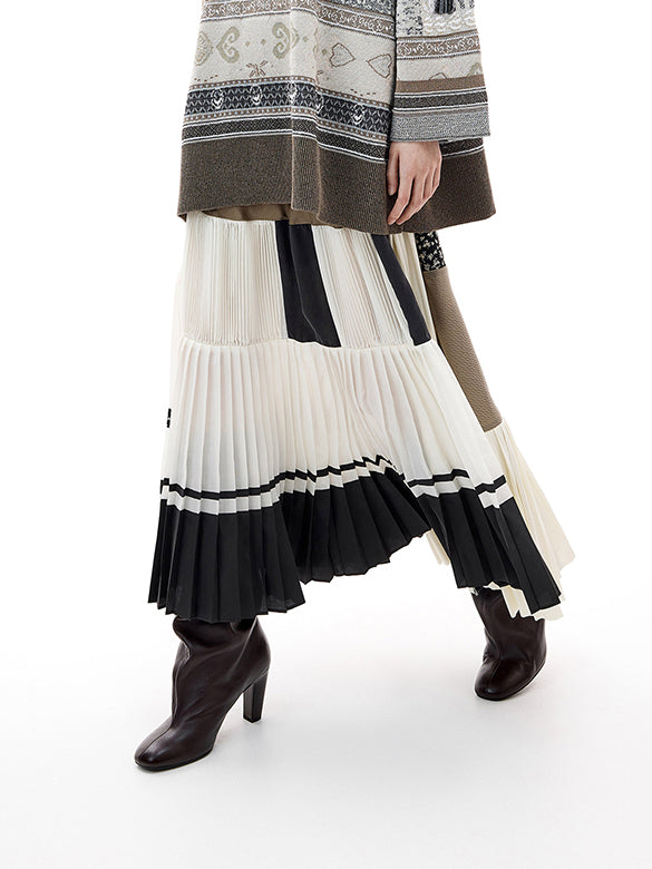 Pattern Mixed Pleats Skirt