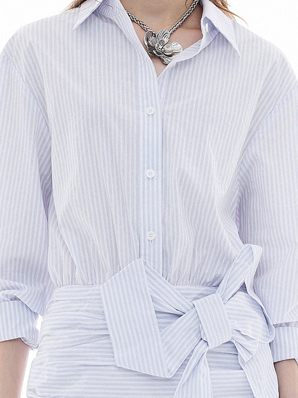 Ribbon Tuck Stripe Shirt Dress