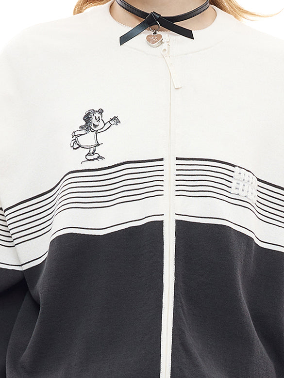 Embroidery Zipper Knit Top