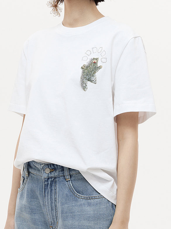 One-point Bear Sequins T-shirt