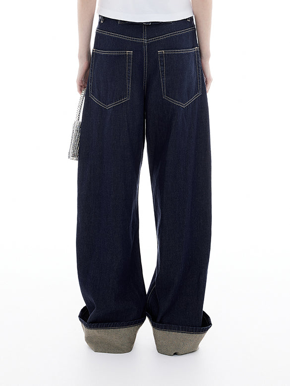 Roll-up Rigid Denim Pants