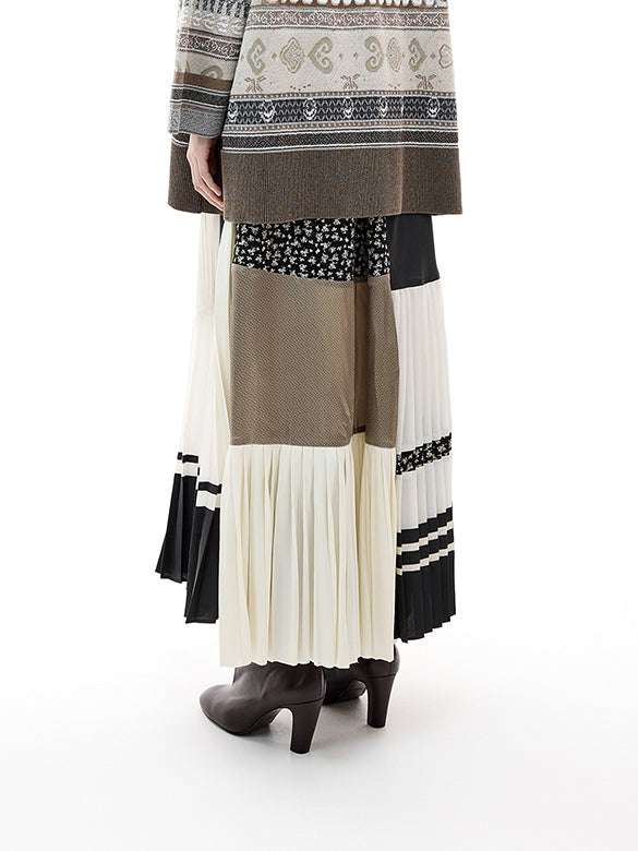 Pattern Mixed Pleats Skirt