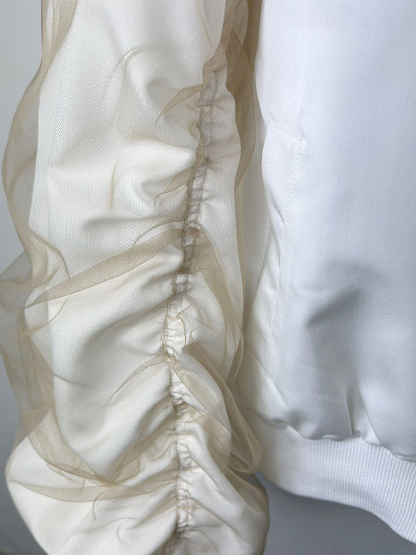 Tulle Combination Gather Sleeves Blouson