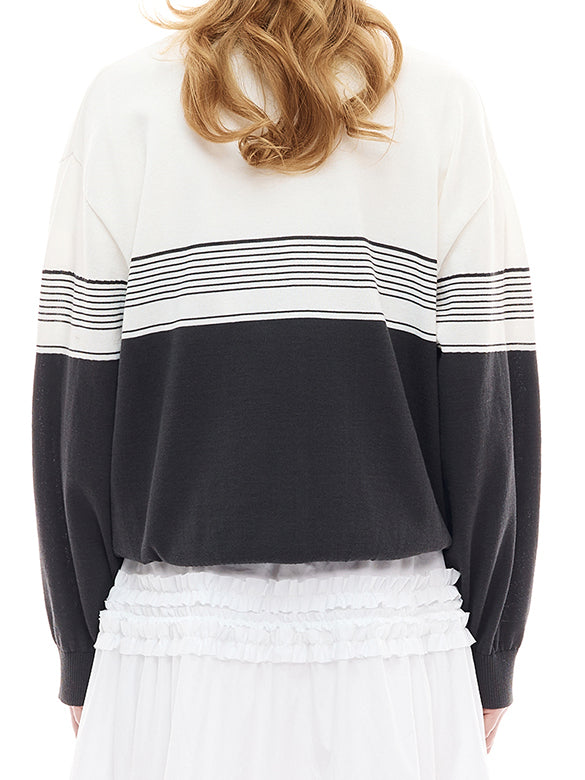 Embroidery Zipper Knit Top