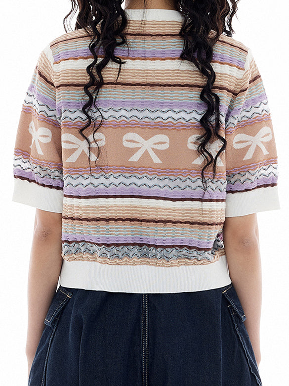 Retro Ribbon Stripe Knit Cardigan