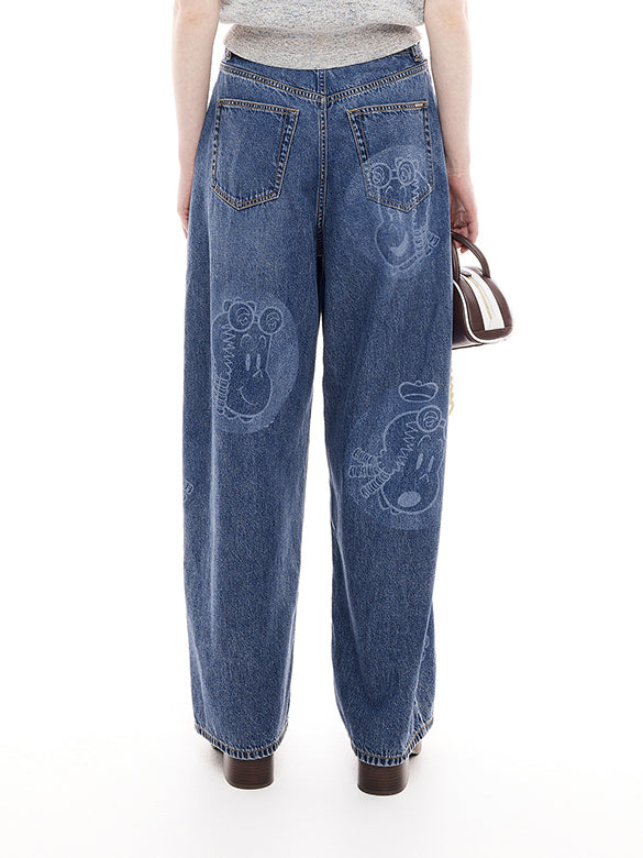 Printed Denim Pants