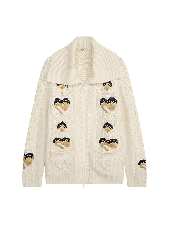 d Logo Pattern Design Zipper Knit Outer