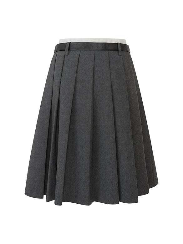 Layered Belted Pleats Skirt