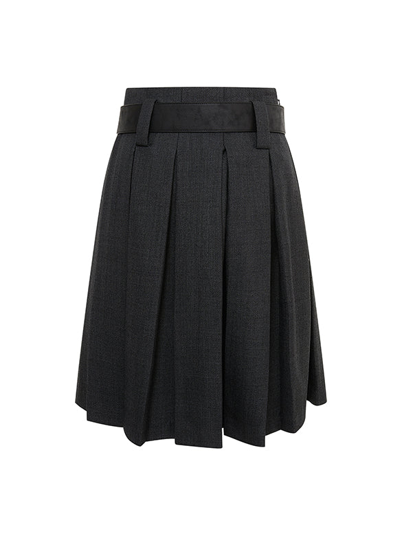 Pleats Belted Skirt