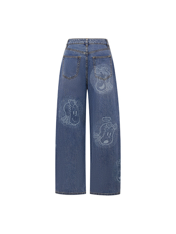 Printed Denim Pants