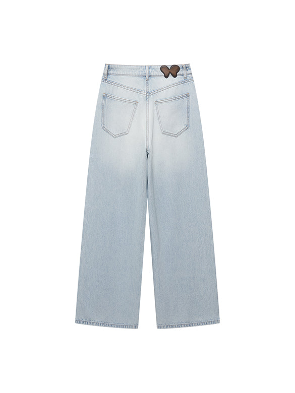 Butterfly Patch Clear Beads Denim Pants