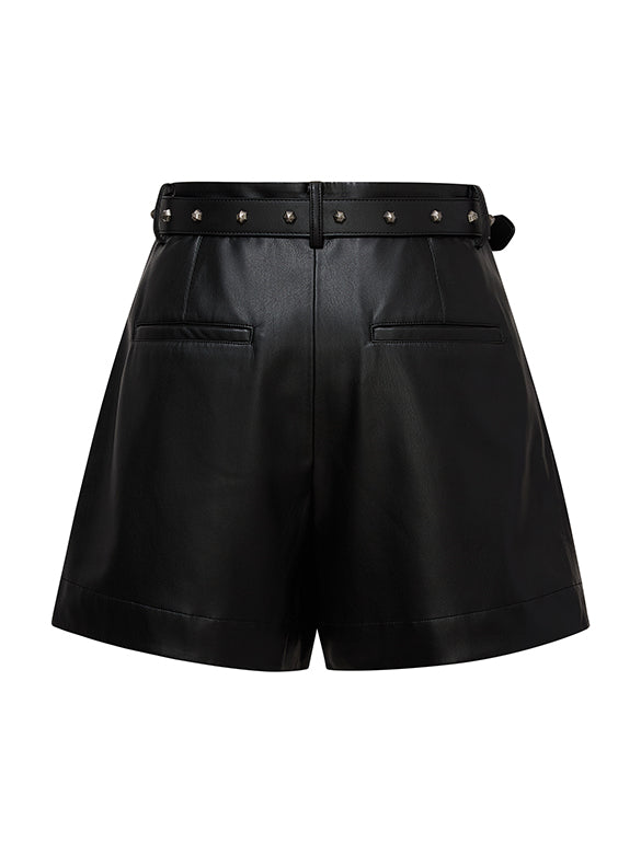 Fake Leather Belted Short Pants
