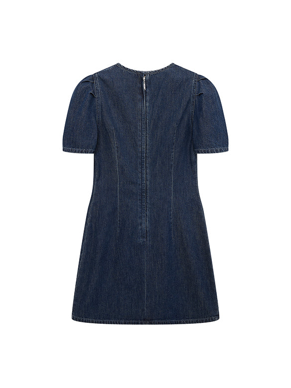 Frill Combination Denim Dress