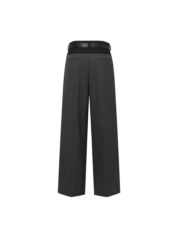Waist Bi-color Tuck Pants