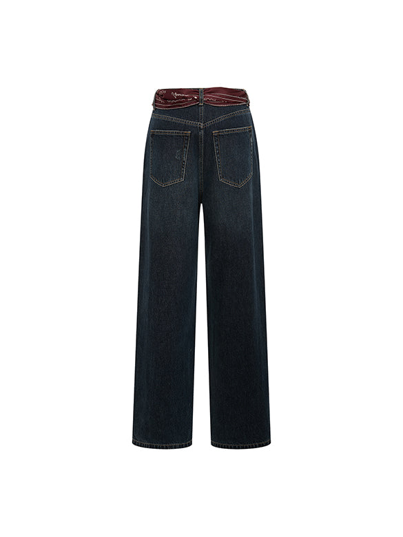 Scarf Belted Denim Pants