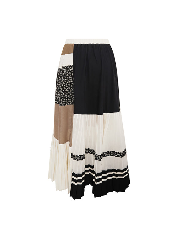 Pattern Mixed Pleats Skirt