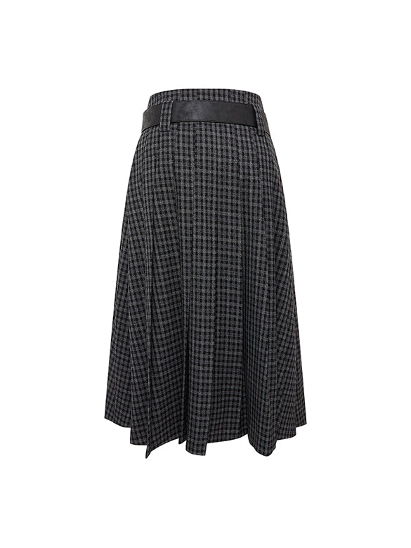 Plaid Pleats Belted Skirt