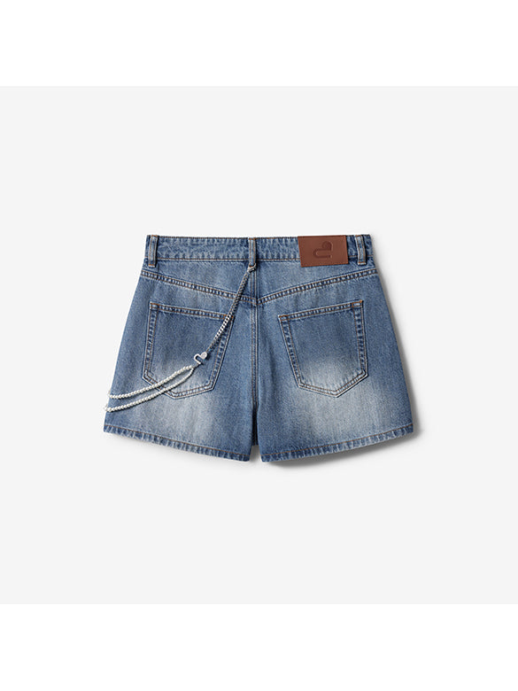 Pearl Wallet-chain Denim Short Pants