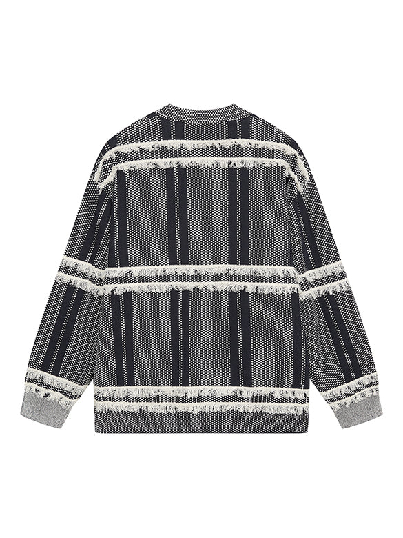 Design Pattern Fringe Knit Cardigan