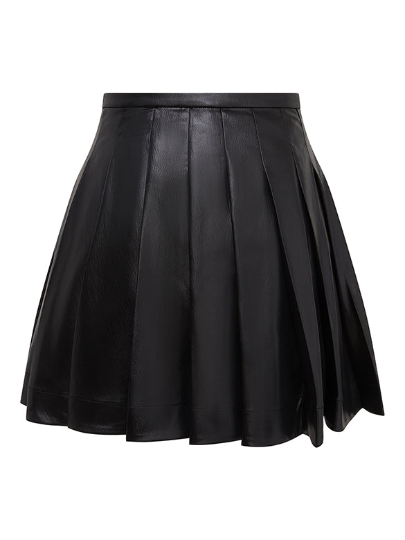 Fake Leather Pleats Skirt