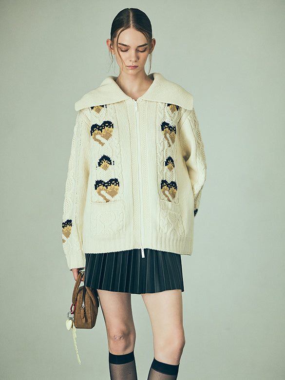 d Logo Pattern Design Zipper Knit Outer