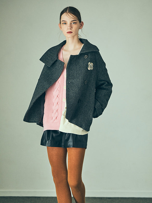 Brooch Herringbone Double Coat