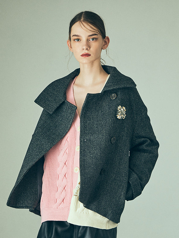 Brooch Herringbone Double Coat