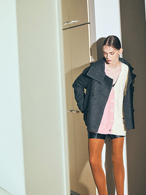 Brooch Herringbone Double Coat