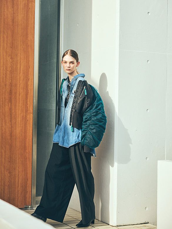Pin-stripe Double Waist Pants