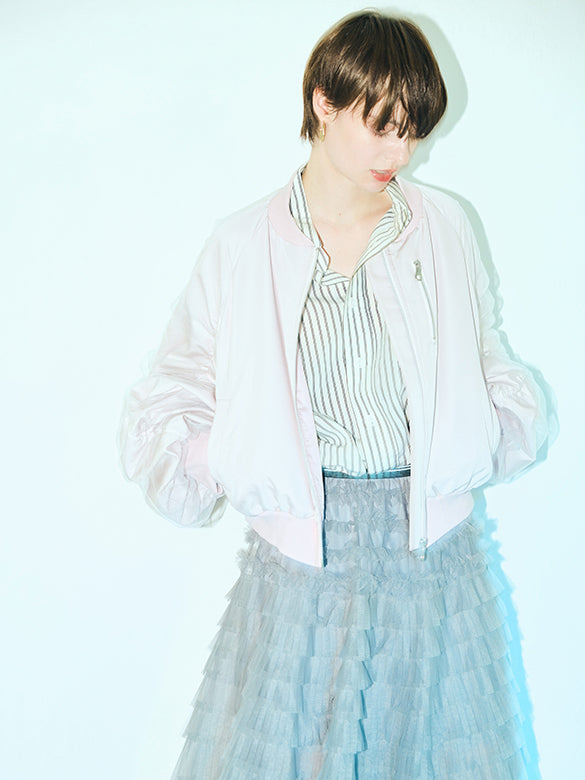 Tulle Combination Gather Sleeves Blouson