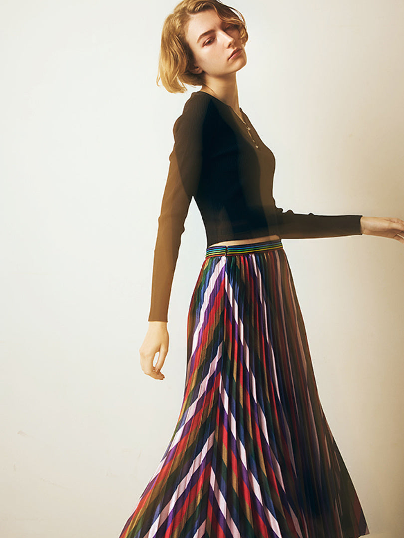 Multi Color Pleats Skirt