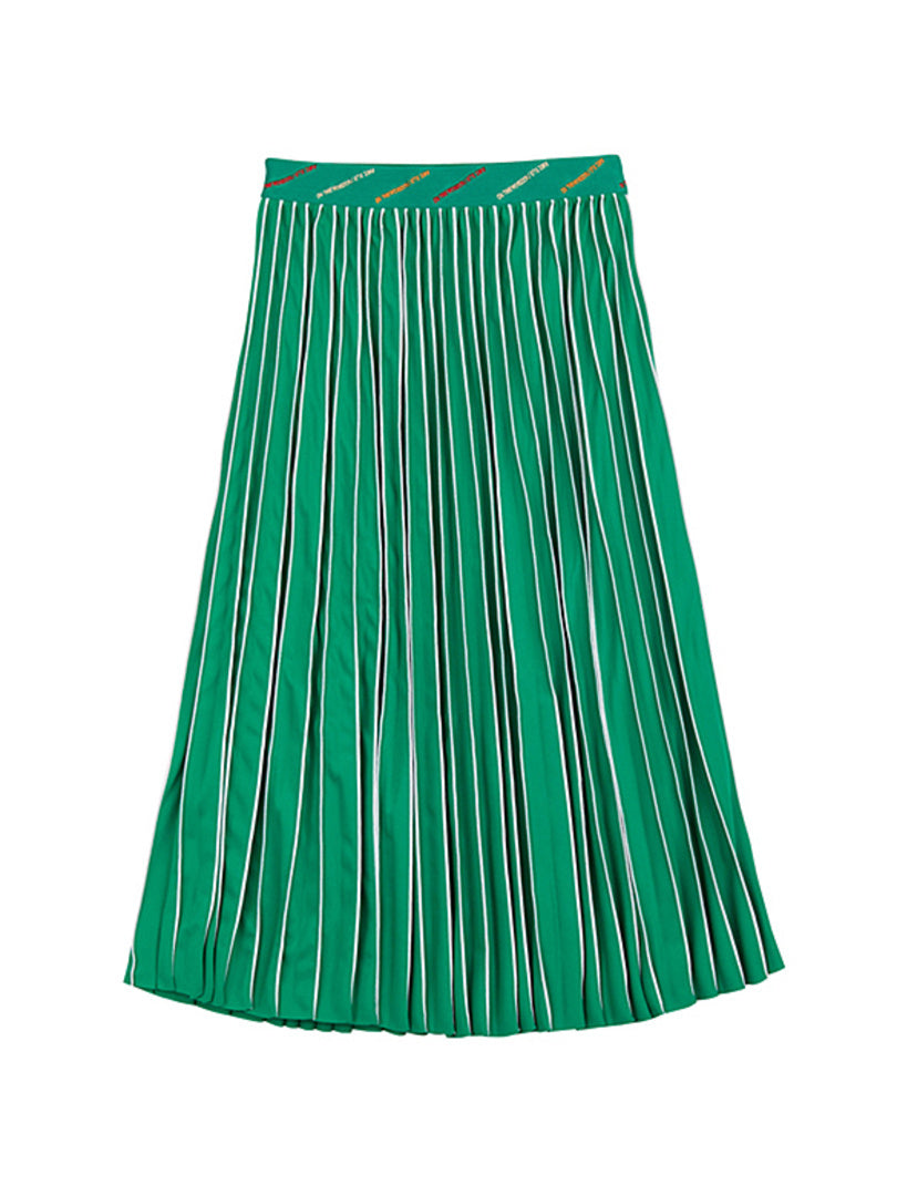 Piping Pleats Green Skirt