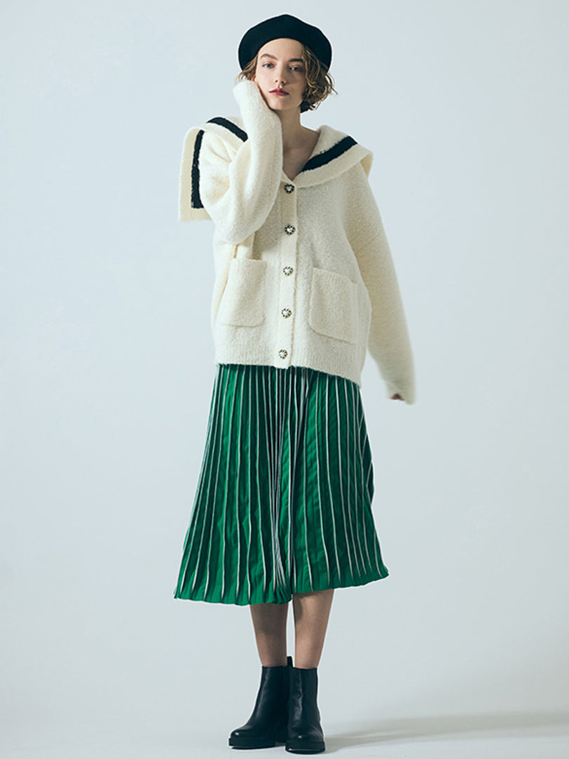 Piping Pleats Green Skirt