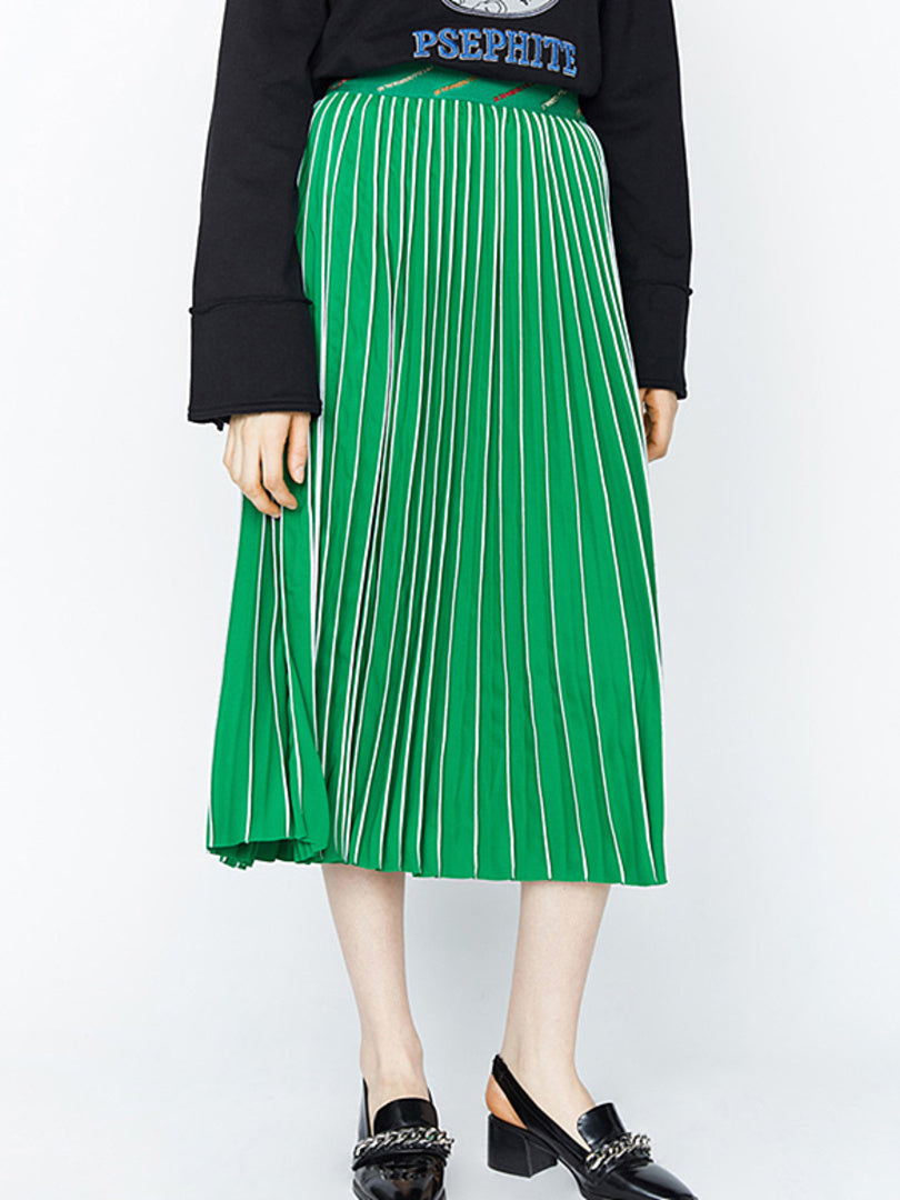 Piping Pleats Green Skirt