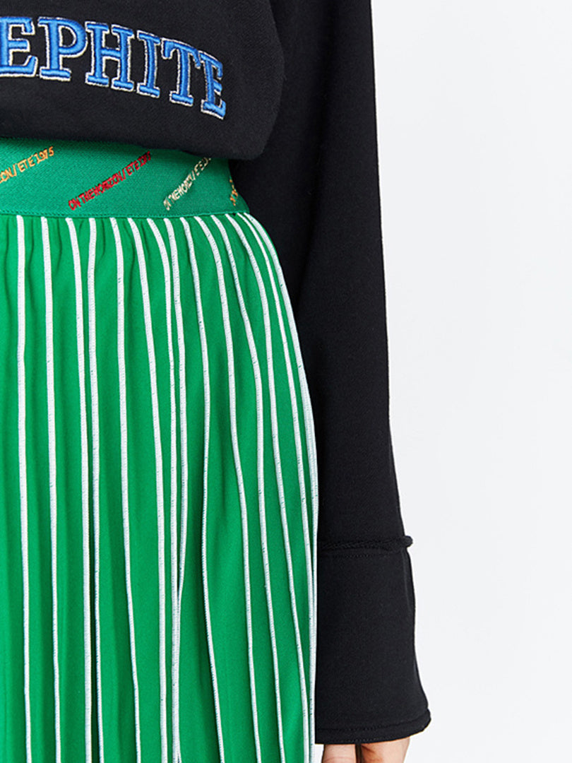 Piping Pleats Green Skirt