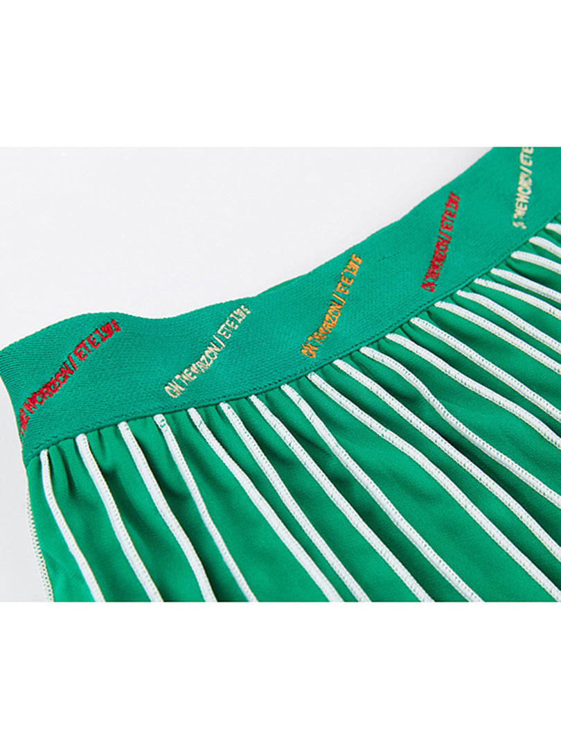 Piping Pleats Green Skirt