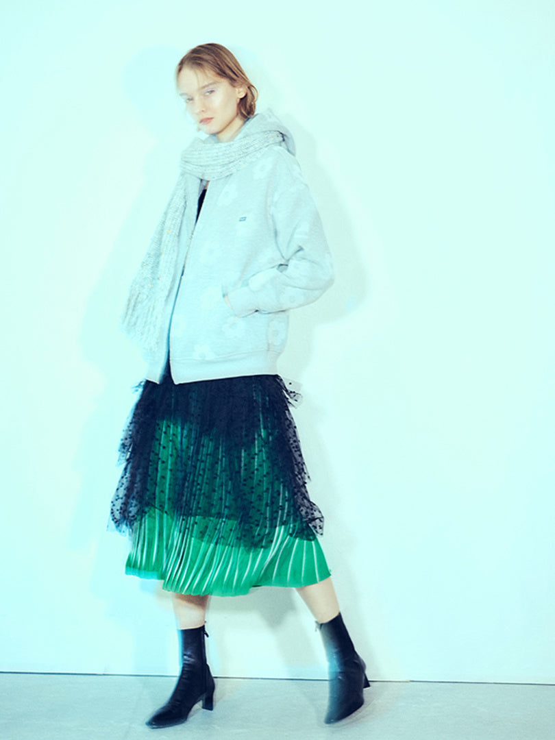 Piping Pleats Green Skirt