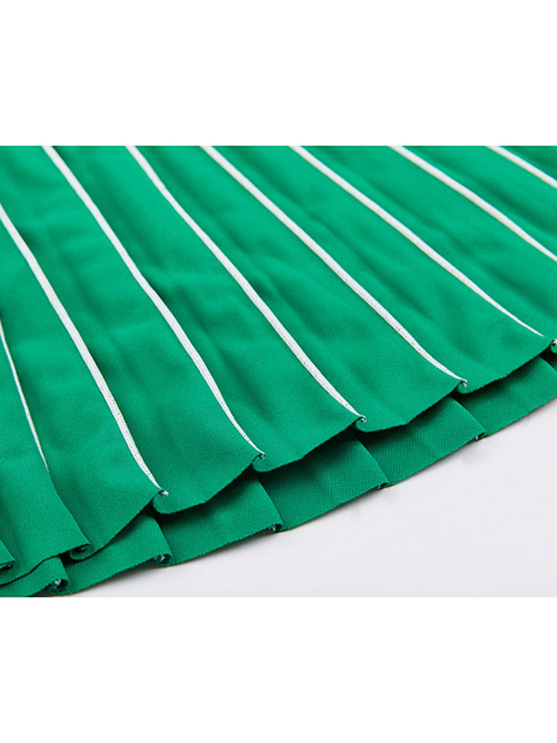 Piping Pleats Green Skirt