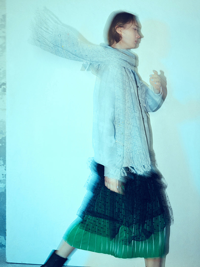 Piping Pleats Green Skirt