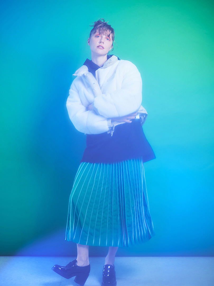 Piping Pleats Green Skirt