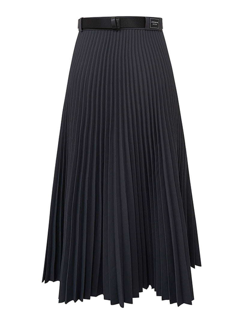 Asymmetry Belted Pleats Skirt