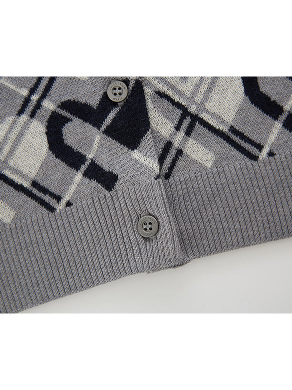 Monogram Bias Plaid Knit Cardigan