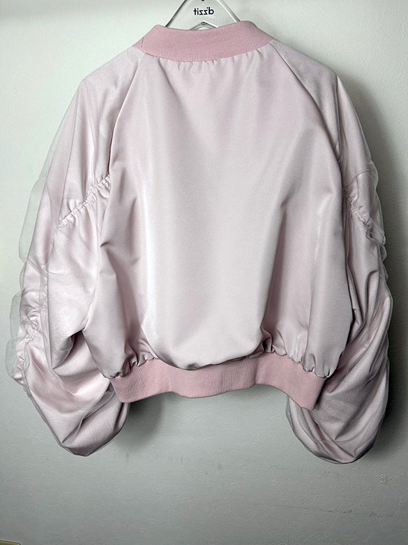 Tulle Combination Gather Sleeves Blouson