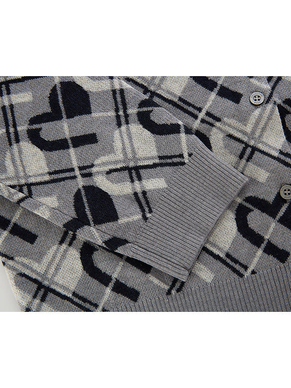 Monogram Bias Plaid Knit Cardigan