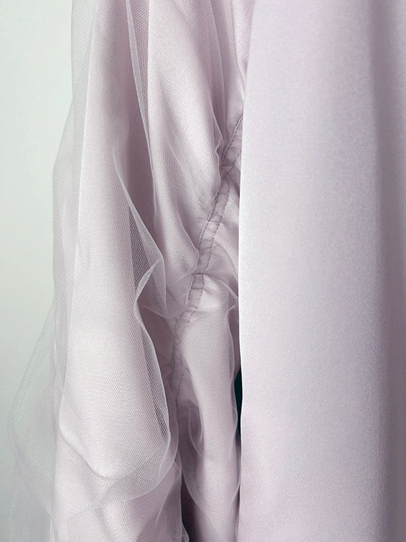 Tulle Combination Gather Sleeves Blouson